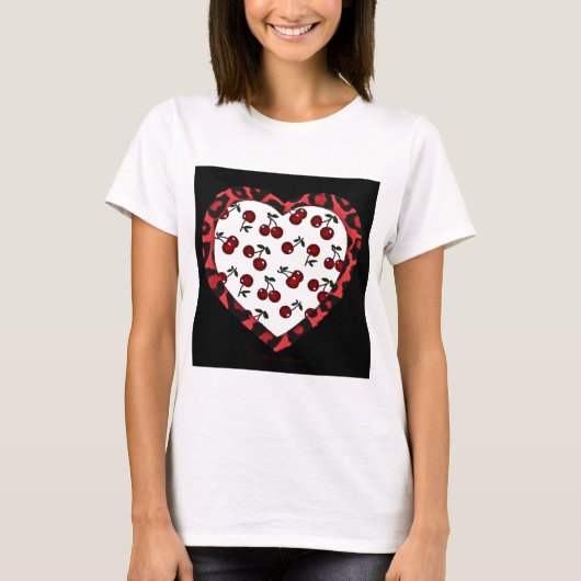 RAB Rockabilly Cherries Leopard Print Heart T-shirt (Voorkant)