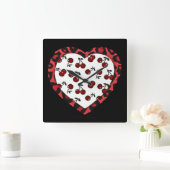 RAB Rockabilly Cherries Leopard Print Heart Vierkante Klok (Huis)
