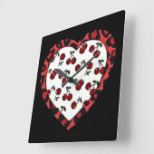 RAB Rockabilly Cherries Leopard Print Heart Vierkante Klok (Hoek)