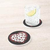 RAB Rockabilly Cherries Leopard Print Heart Zandsteen Onderzetter (Zijkant)