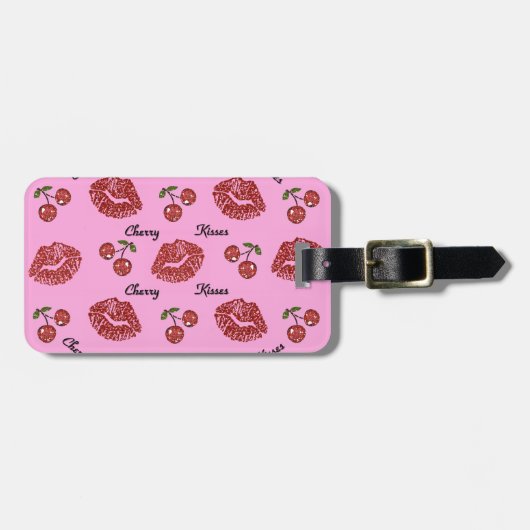 RAB Rockabilly Cherry Kisses op roze Bagagelabel (Voorkant horizontaal)
