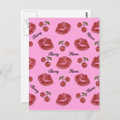 RAB Rockabilly Cherry Kisses op roze Briefkaart (Voorkant / Achterkant)