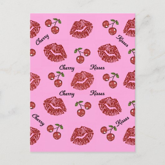 RAB Rockabilly Cherry Kisses op roze Briefkaart (Voorkant)