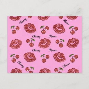 RAB Rockabilly Cherry Kisses op roze Briefkaart