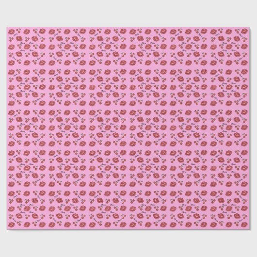 RAB Rockabilly Cherry Kisses op roze Cadeaupapier (Vlak)