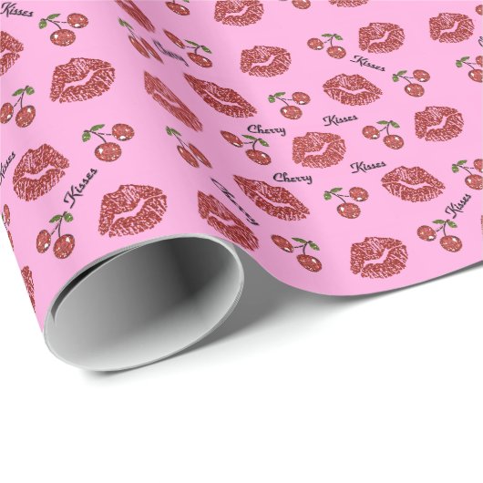 RAB Rockabilly Cherry Kisses op roze Cadeaupapier (Rol Hoek)