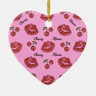 RAB Rockabilly Cherry Kisses op roze Keramisch Ornament