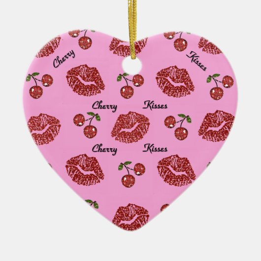 RAB Rockabilly Cherry Kisses op roze Keramisch Ornament (Voorkant)