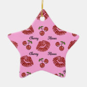 RAB Rockabilly Cherry Kisses op roze Keramisch Ornament (Voorkant)