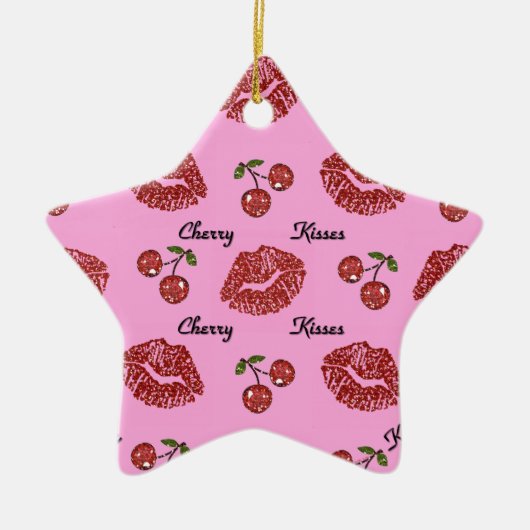 RAB Rockabilly Cherry Kisses op roze Keramisch Ornament (Voorkant)