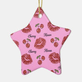 RAB Rockabilly Cherry Kisses op roze Keramisch Ornament (Links)