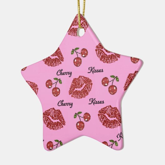 RAB Rockabilly Cherry Kisses op roze Keramisch Ornament (Links)