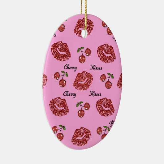 RAB Rockabilly Cherry Kisses op roze Keramisch Ornament (Rechts)