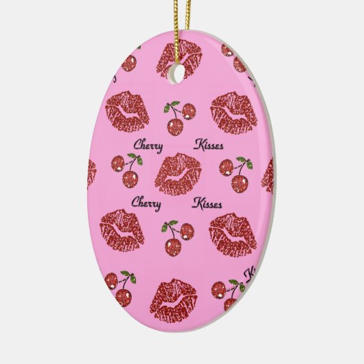 RAB Rockabilly Cherry Kisses op roze Keramisch Ornament (Links)