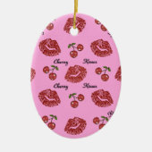 RAB Rockabilly Cherry Kisses op roze Keramisch Ornament (Voorkant)