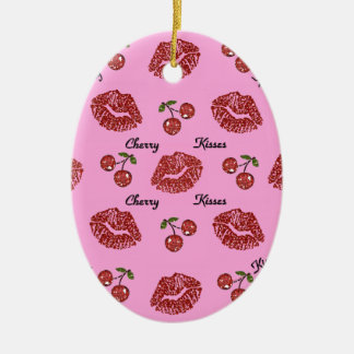 RAB Rockabilly Cherry Kisses op roze Keramisch Ornament
