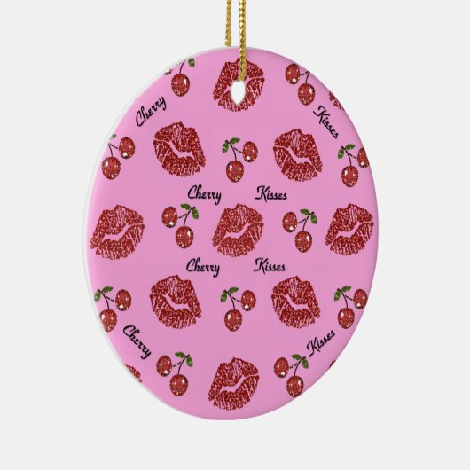 RAB Rockabilly Cherry Kisses op roze Keramisch Ornament (Rechts)