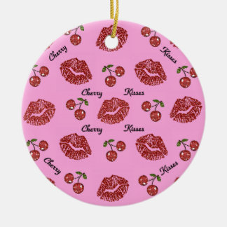 RAB Rockabilly Cherry Kisses op roze Keramisch Ornament