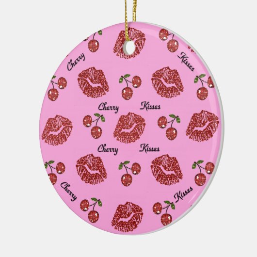 RAB Rockabilly Cherry Kisses op roze Keramisch Ornament (Links)