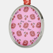 RAB Rockabilly Cherry Kisses op roze Metalen Ornament (Links)