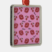 RAB Rockabilly Cherry Kisses op roze Metalen Ornament (Rechts)