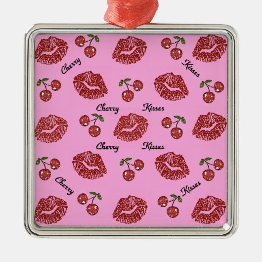 RAB Rockabilly Cherry Kisses op roze Metalen Ornament (Voorkant)