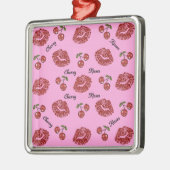 RAB Rockabilly Cherry Kisses op roze Metalen Ornament (Links)