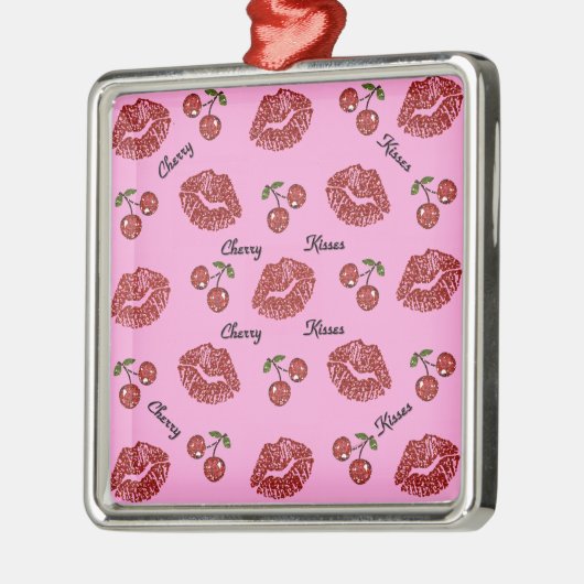 RAB Rockabilly Cherry Kisses op roze Metalen Ornament (Links)
