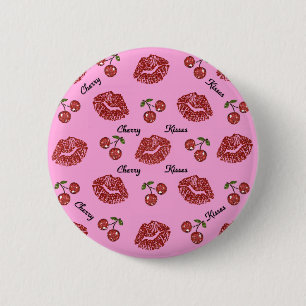 RAB Rockabilly Cherry Kisses op roze Ronde Button 5,7 Cm
