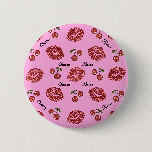 RAB Rockabilly Cherry Kisses op roze Ronde Button 5,7 Cm (Voorkant)