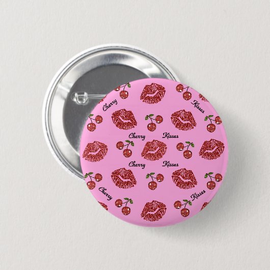 RAB Rockabilly Cherry Kisses op roze Ronde Button 5,7 Cm (Voorkant /achterkant)