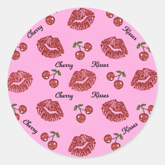 RAB Rockabilly Cherry Kisses op roze Ronde Sticker (Voorkant)