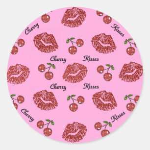 RAB Rockabilly Cherry Kisses op roze Ronde Sticker
