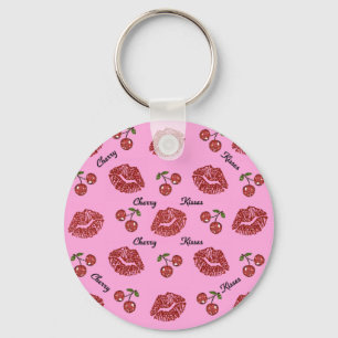 RAB Rockabilly Cherry Kisses op roze Sleutelhanger