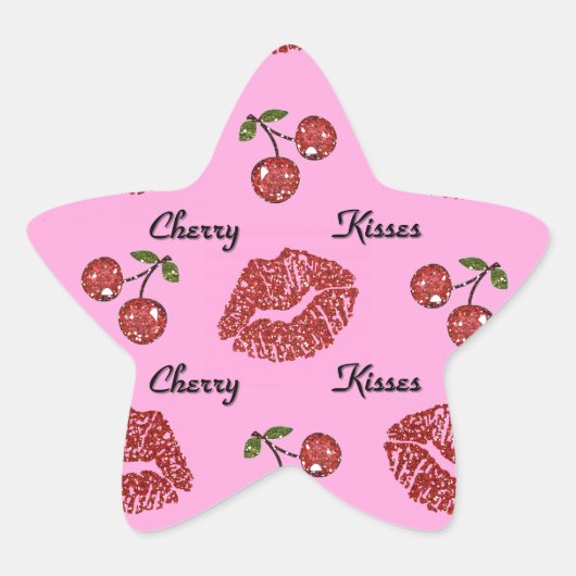 RAB Rockabilly Cherry Kisses op roze Ster Sticker (Voorkant)