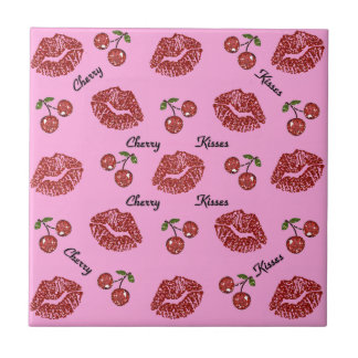 RAB Rockabilly Cherry Kisses op roze Tegeltje