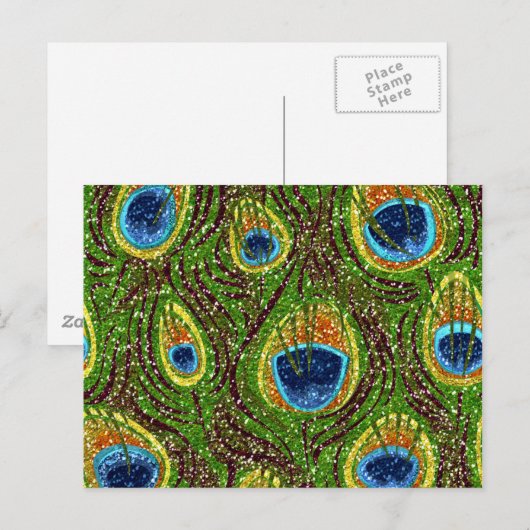 RAB Rockabilly Colorful Peacock Feathers Print Briefkaart (Voorkant / Achterkant)