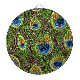 RAB Rockabilly Colorful Peacock Feathers Print Dartbord