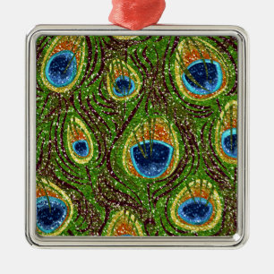 RAB Rockabilly Colorful Peacock Feathers Print Metalen Ornament