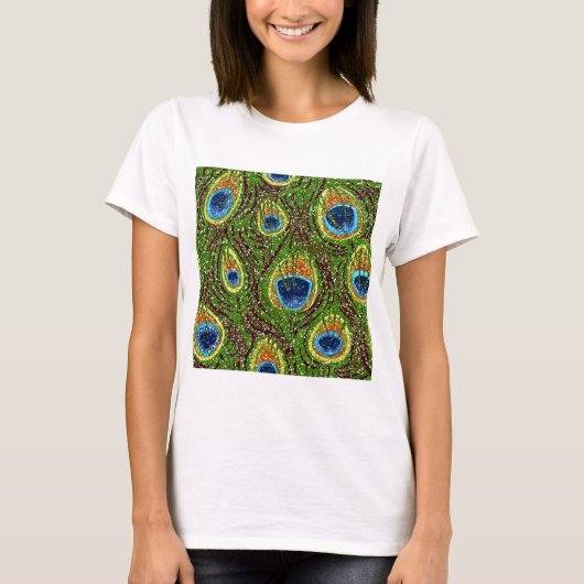 RAB Rockabilly Colorful Peacock Feathers Print T-shirt (Voorkant)