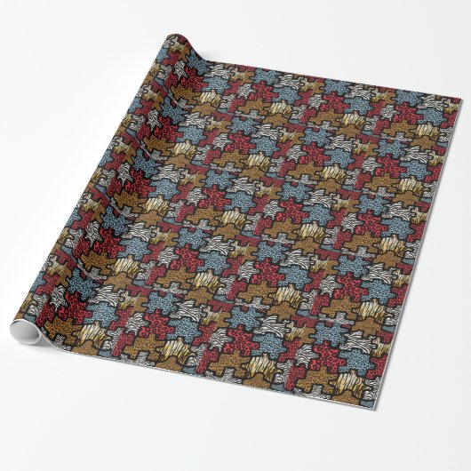 RAB Rockabilly Dierenprint Puzzel Cadeaupapier (Uitgerold)