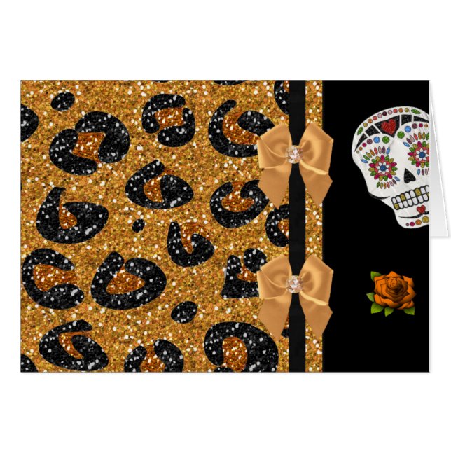 RAB Rockabilly Gold Leopard Print Sugar Skulls (Voorkant Horizontaal)