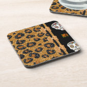 RAB Rockabilly Gold Leopard Print Sugar Skulls Bier Onderzetter (Linkerzijde)