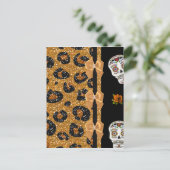 RAB Rockabilly Gold Leopard Print Sugar Skulls Briefkaart (Staand voorkant)