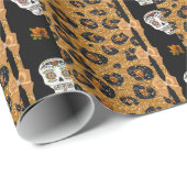 RAB Rockabilly Gold Leopard Print Sugar Skulls Cadeaupapier (Rol Hoek)