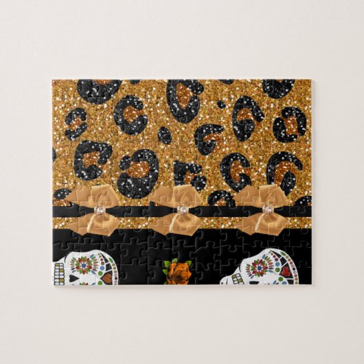 RAB Rockabilly Gold Leopard Print Sugar Skulls Legpuzzel (Horizontaal)