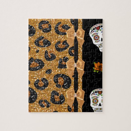 RAB Rockabilly Gold Leopard Print Sugar Skulls Legpuzzel (Verticaal)