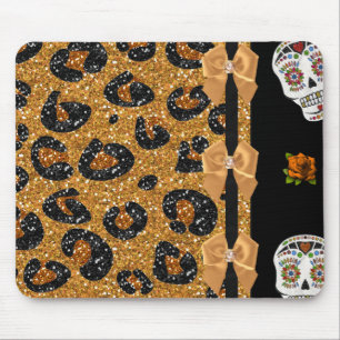 RAB Rockabilly Gold Leopard Print Sugar Skulls Muismat