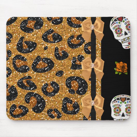 RAB Rockabilly Gold Leopard Print Sugar Skulls Muismat (Voorkant)