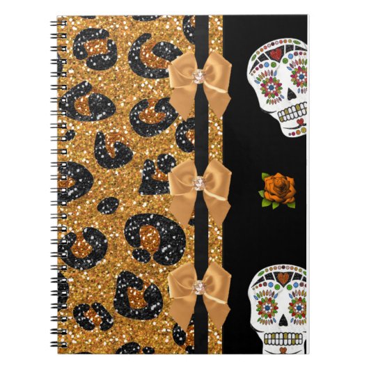 RAB Rockabilly Gold Leopard Print Sugar Skulls Notitieboek (Voorkant)